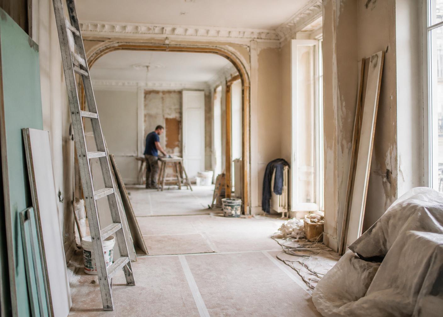 Chantier de rénovation d'un appartement en cours de travaux